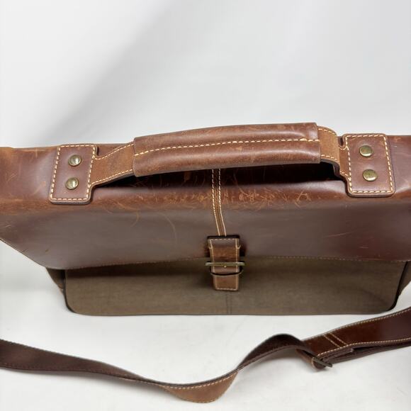 Boconi Messenger Lap Top Bag Flap Front Canvas and Leather Brass Hardware - Picture 5 of 16